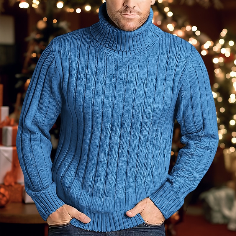 Men's Turtleneck Sweater Sweater Pullover Ribbed Knit Knitted Plain Turtleneck Keep Warm Modern Contemporary Xmas Daily Wear Clothing Apparel Fall & Winter Black White M L XL4