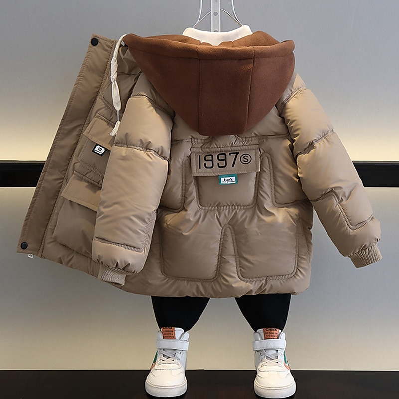 Kids Boys Fleece Jacket Hoodie Jacket Outerwear Kids Puffer Jacket Letter Long Sleeve Zipper Coat Outdoor Cotton Adorable Daily Black khaki Spring Fall 7-13 Years4