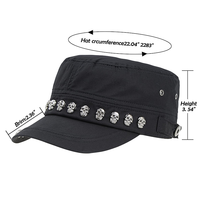 Unisex Skull/Skeleton Studded Punk Army Cap Cool Flat Cap Goth Steampunk Hat Fashion Chic Style2
