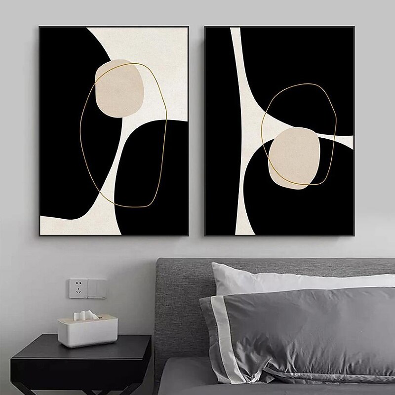 Black and White Minimalist Wall Art Canvas Decoration Handmade Abstract Oil Painting Living Room Bedroom Decor (No Frame)3