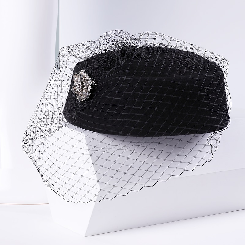 Hats 100% Wool Beret Hat Fedora Hat Tea Party Cocktail Elegant Wedding With Rhinestone Pure Color Headpiece Headwear4