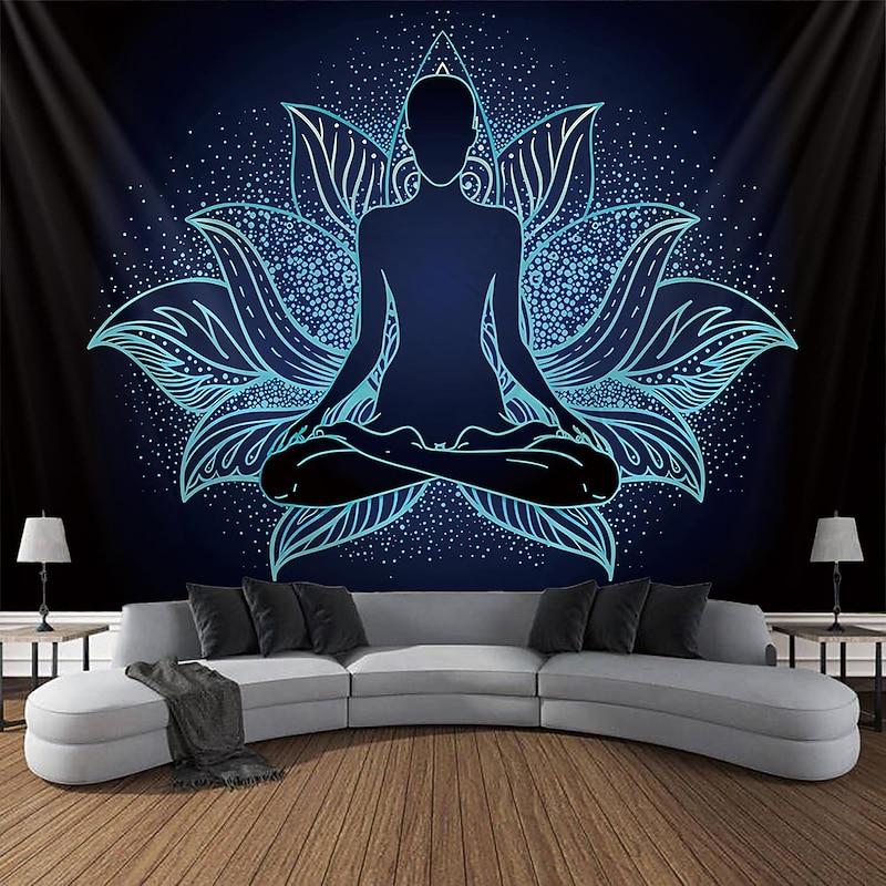 Blacklight Tapestry UV Reactive Glow in the Dark Glow Party Neon Bohemian Meditation Psychedelic Buddha Chakra Trippy Misty Hanging Tapestry Wall Art Mural for Living Room Bedroom3