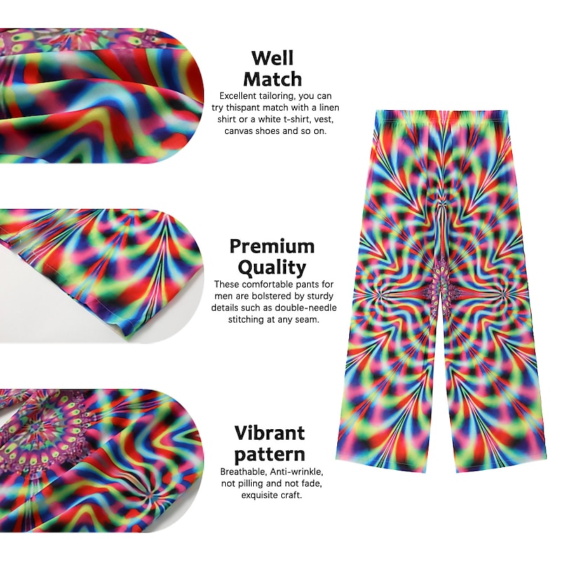 Men's Summer Pants Beach Pants Pocket Drawstring Elastic Waist Graphic Prints Comfort Breathable Casual Daily Holiday Streetwear Designer Yellow Blue Mid Waist3