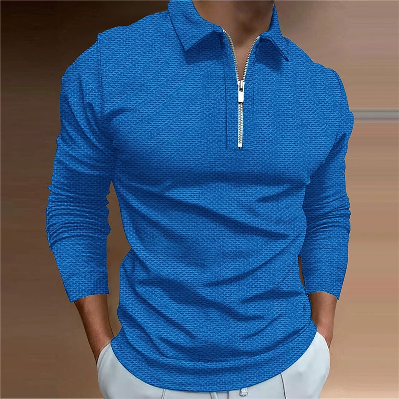 Men's Polo Shirt Golf Shirt Outdoor Casual Turndown Long Sleeve Fashion Designer Geometry Zipper Print Spring &  Fall Regular Fit Yellow Red Blue Green Dark Gray Polo Shirt