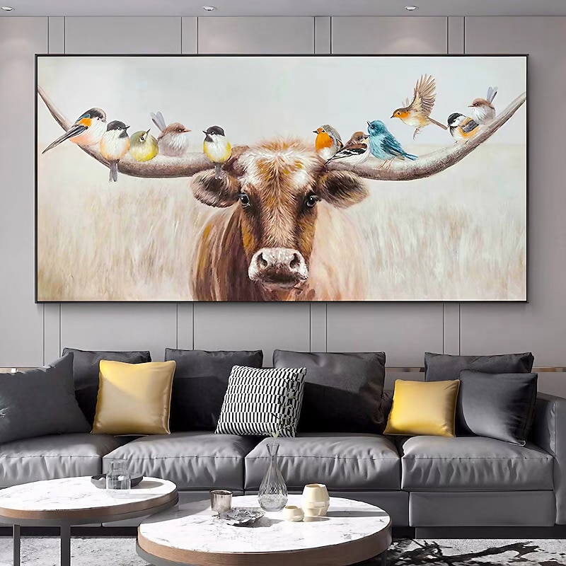 Mintura Handmade Abstract Animals Bull Oil Paintings On Canvas Wall Art Decoration Modern Picture For Home Decor Rolled Frameless Unstretched Painting