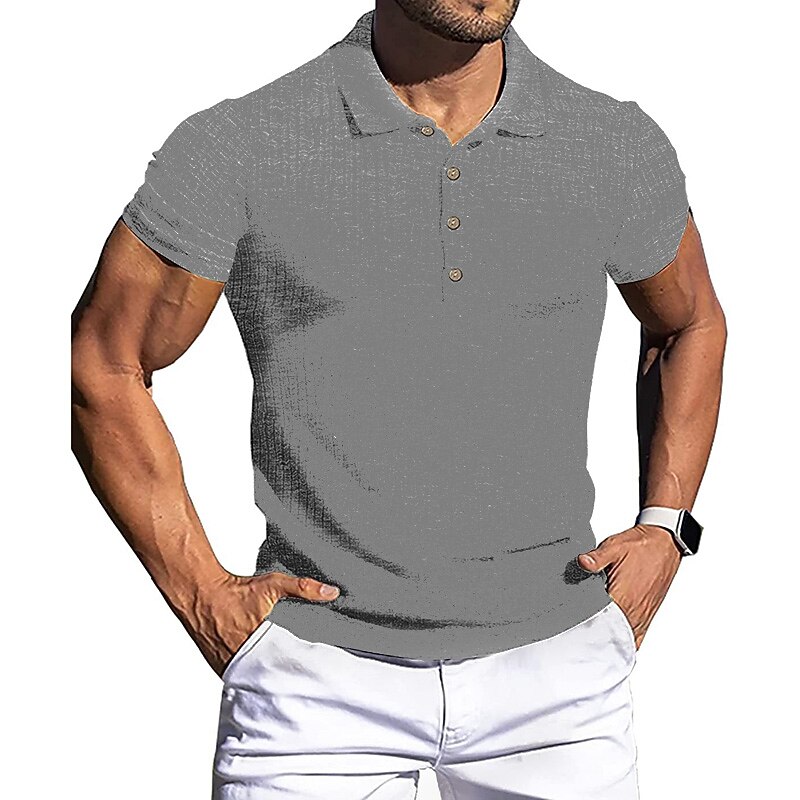 Men's Muscle Shirt Golf Shirt Casual Daily Polo Collar Classic Collar Short Sleeve Business Classic Solid Color Plain Button Front Summer Spring Fall Slim Fit Black White Red Navy Blue Brown Light4