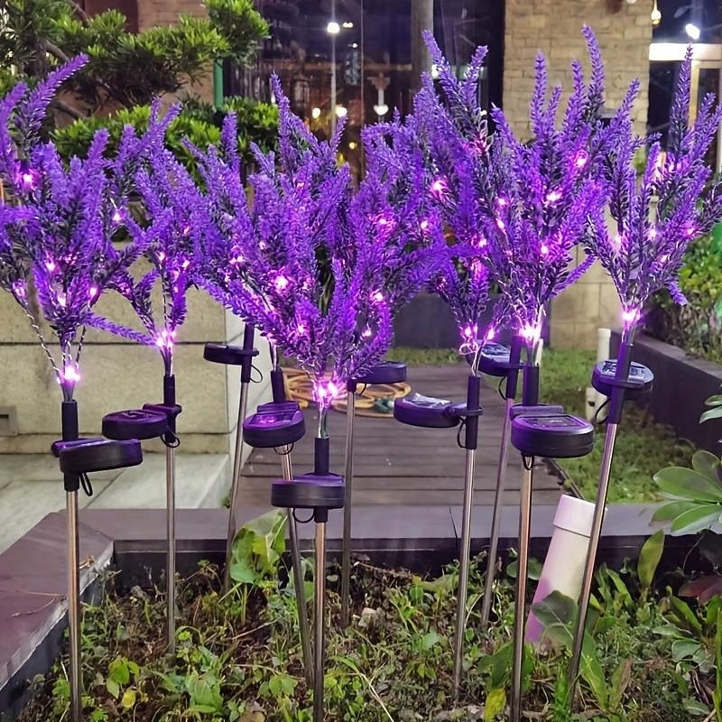 2pcs LED Solar Outdoor Garden Lights, Artificial Lavender Flowers, Outdoor Waterproof Decorative Landscape Lights, Bright Colors, Used in Courtyard Gardens, Flower Beds, Lawns, Campsites, Christmas2