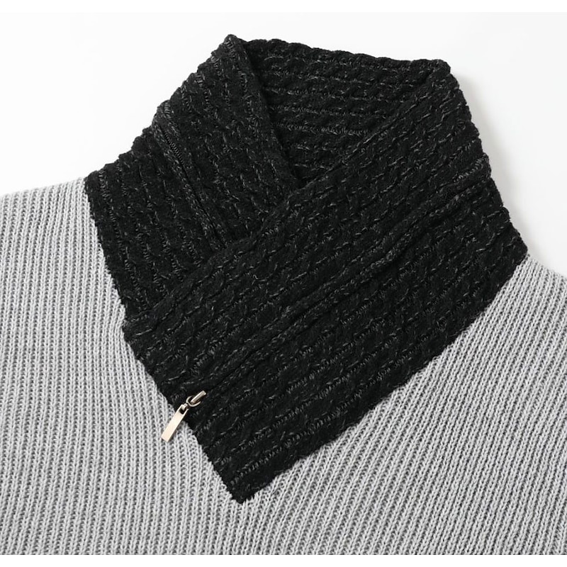 Men's Sweater Turtleneck Sweater Pullover Knit Knitted Color Block Ethnic Style Daily Clothing Apparel Winter Fall Black Khaki S M L3