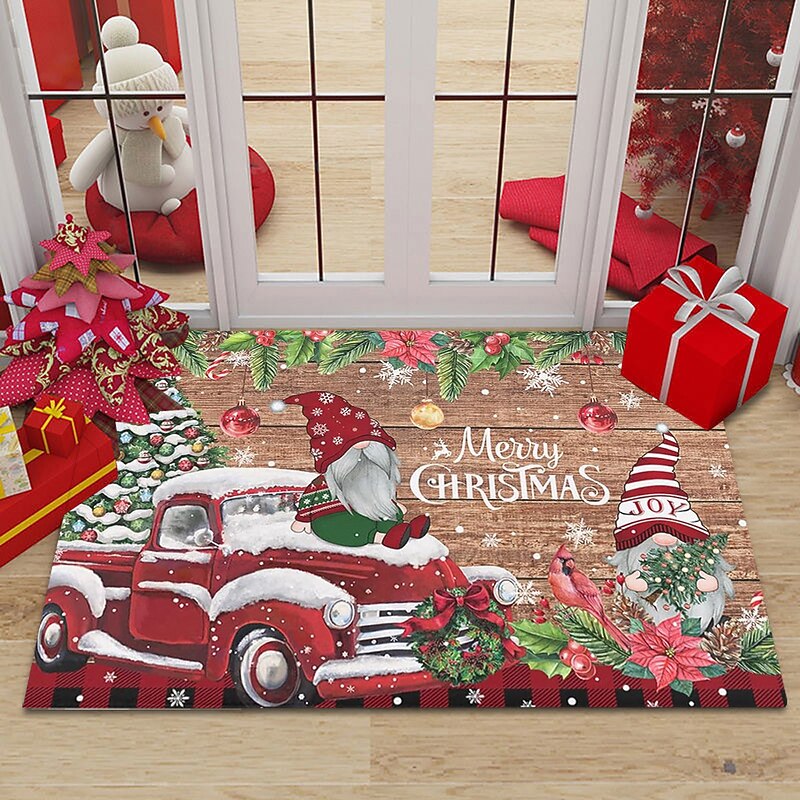 Christmas Decorations Door Mat Gnomes Flannel Door Mat Bedroom Bathroom Kitchen Anti-Skid Mat Dustproof Living Room Entrance Carpet
