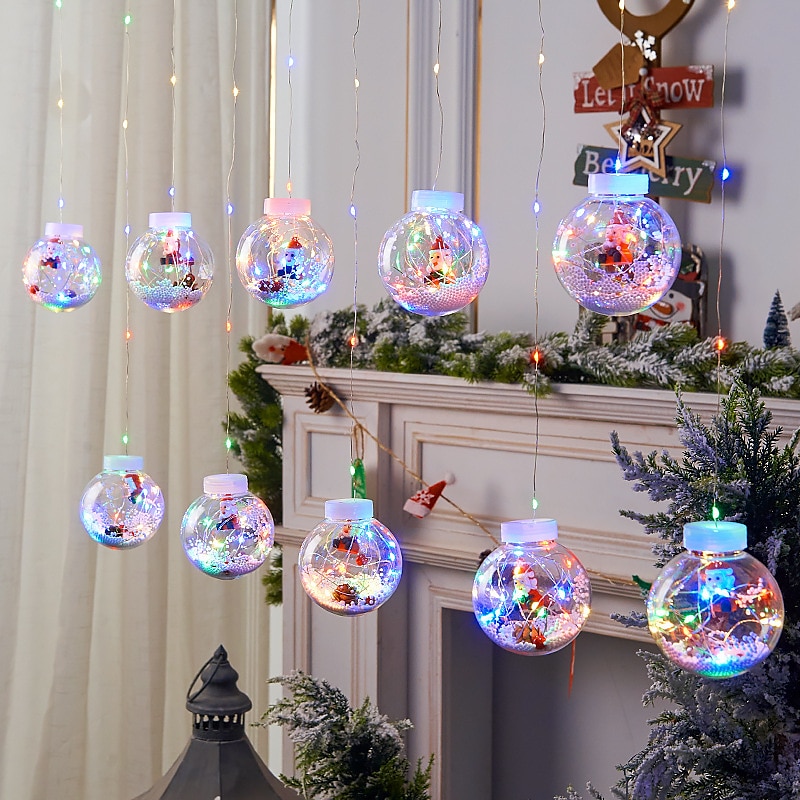 Christmas Wishing Ball String Lights, LED Christmas lamp Snowman Christmas Tree Decorative lamp, Curtain Lights for Home Window Ornaments, Colorful LED, Indoor/Outdoor, 300cm, Waterproof2