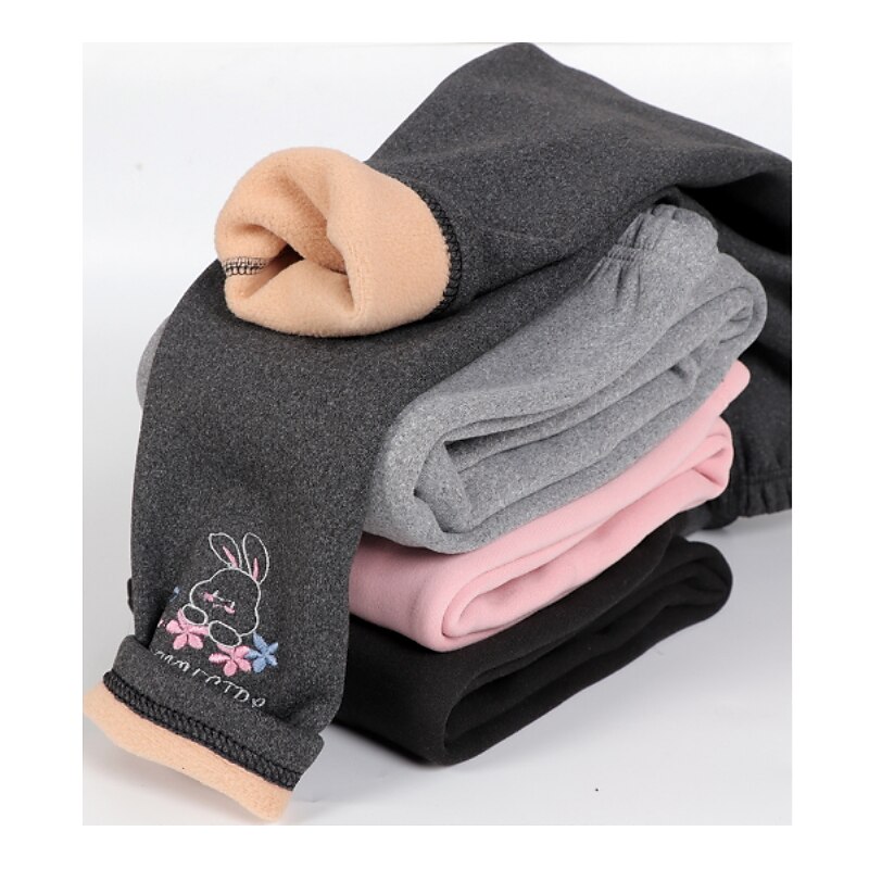 Kids Girls' Leggings Solid Color Adorable Embroidered Outdoor 7-13 Years Spring Black Pink Light Grey2