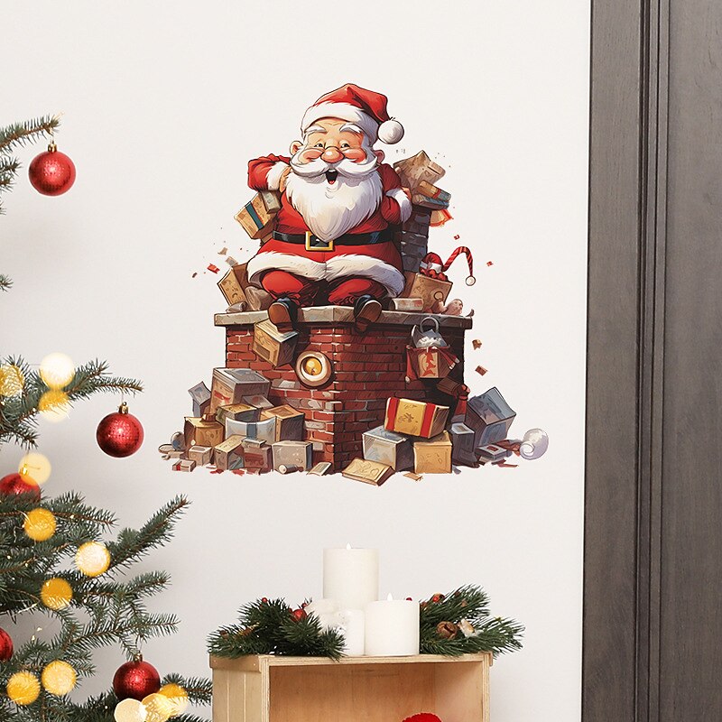 Christmas Sticker Xmas Sticker, Cute Santa Claus Gift Children's Bedroom Entrance Home Decoration Wall Sticker Self-adhesive Sticker2