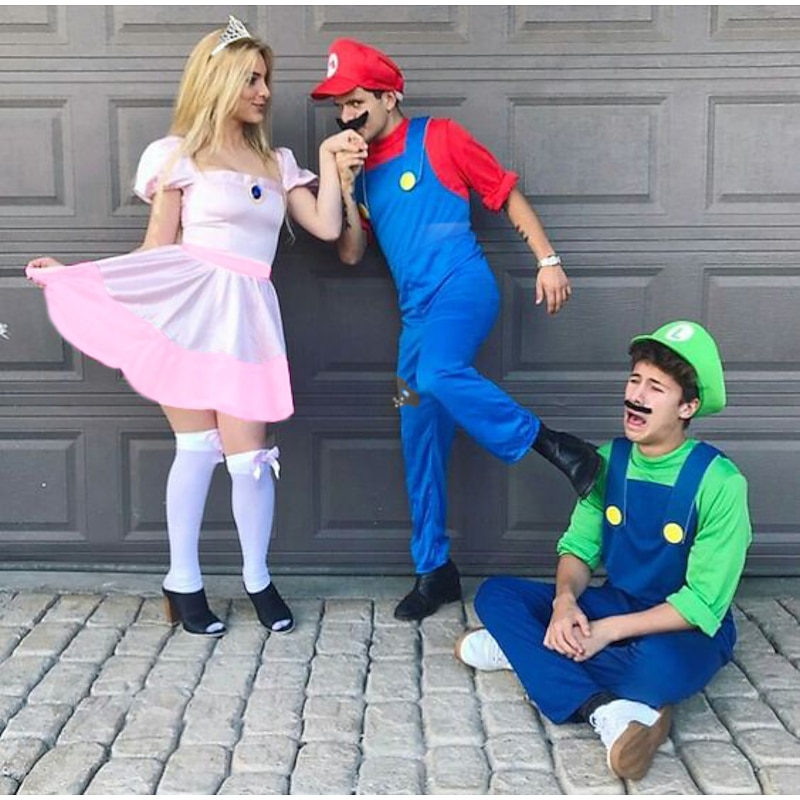 Princess Peach Super Brothers Cosplay Costume Halloween Group Couples Costumes Adults' Men's Women's Cosplay Costumes Halloween Carnival Masquerade Easy Carnival Costume4