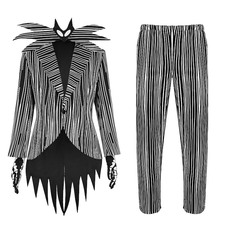Jack Skellington Coat Pants Cosplay Costume Men's Movie Cosplay Vacation Holiday Jacket + bow tie + gloves Jacket + bow tie + gloves + pants Coat Pants Gloves Christmas Halloween Carnival Polyester2