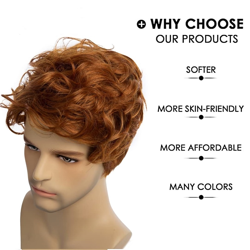 Men Wigs Short Orange Wig Synthetic Heat Resistant Natural Halloween Cosplay Hair Wig Christmas Party Wigs4