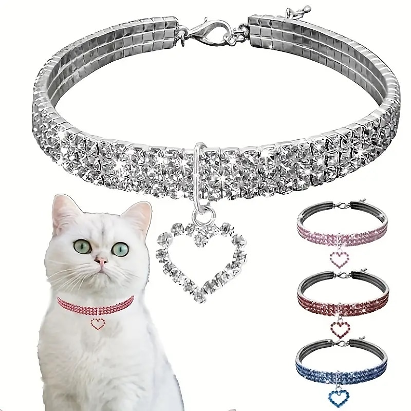 Sparkling Love Heart-Shaped Pet Necklace - The Perfect Accessory forYour Furry Friend!