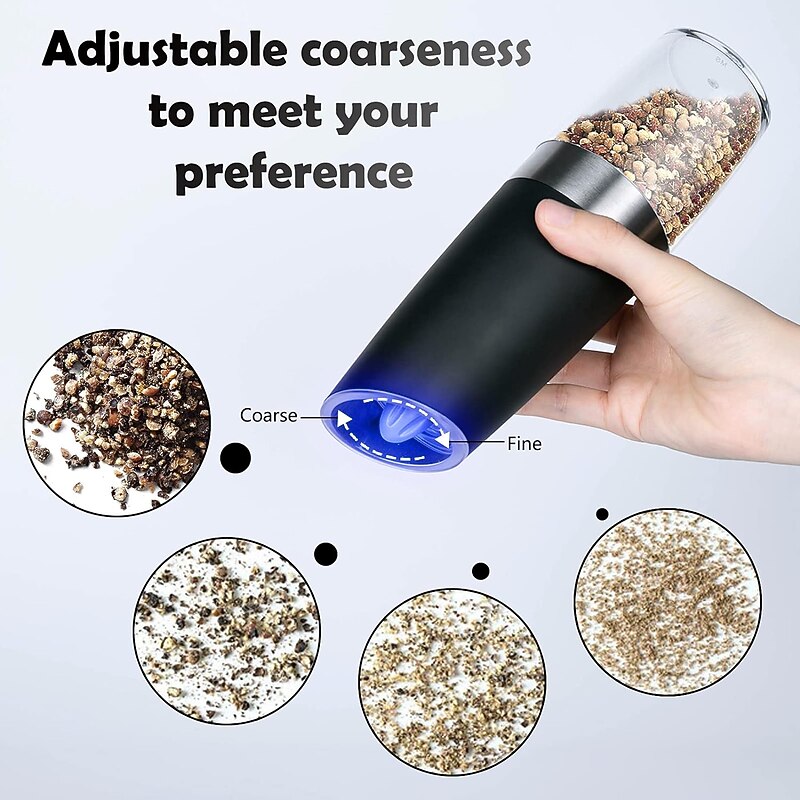 1pc Electric Salt and Pepper Grinder, Gravity Sensor, Automatic Pepper Mill, One Hand Operation, Battery-Operated with Adjustable Coarseness, Blue Led Light4