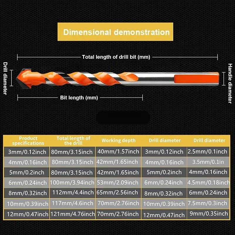 7pcs/set 3-12mm Carbide Drill Bits Set - Perfect For Drilling Tile, Concrete, Brick, Glass, Plastic & Wood!4