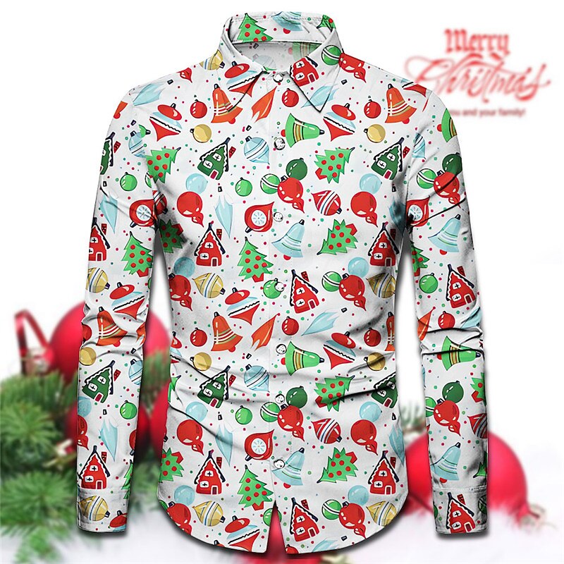 Christmas Men's Christmas Scene Printed Shirts Snowman Tree Casual Outdoor Street Fall & Winter Turndown Long Sleeve Red Green Gray S M L Shirt3