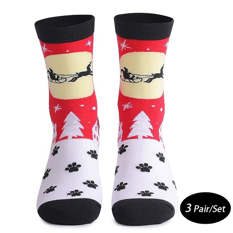 Men's 3 Pairs Crew Socks Men Socks Xmas Socks White Pink Color Cartoon Christmas Casual Daily Basic Medium Fall Winter Thermal2