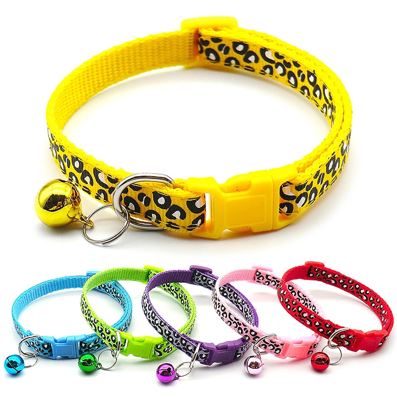 Send 6 Leopard Patterned Dog Collars Collars Plastic Buckles Adjustable Traction Accessories Bells