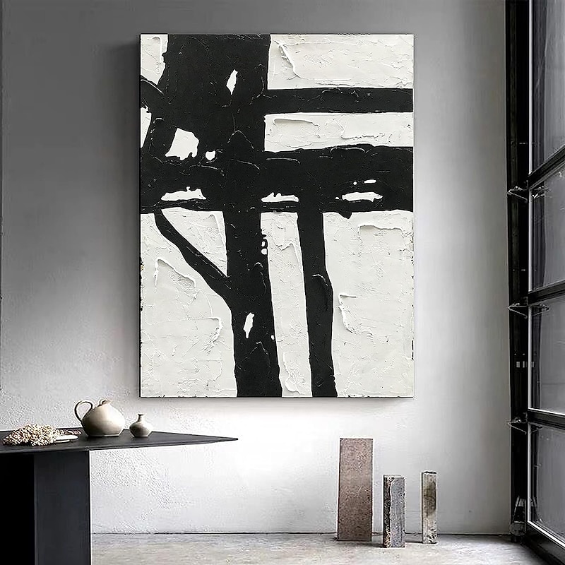 Handmade Oil Painting Canvas Wall Art Decoration Modern Abstract Black and White Simplicity for Home Decor Rolled Frameless Unstretched Painting