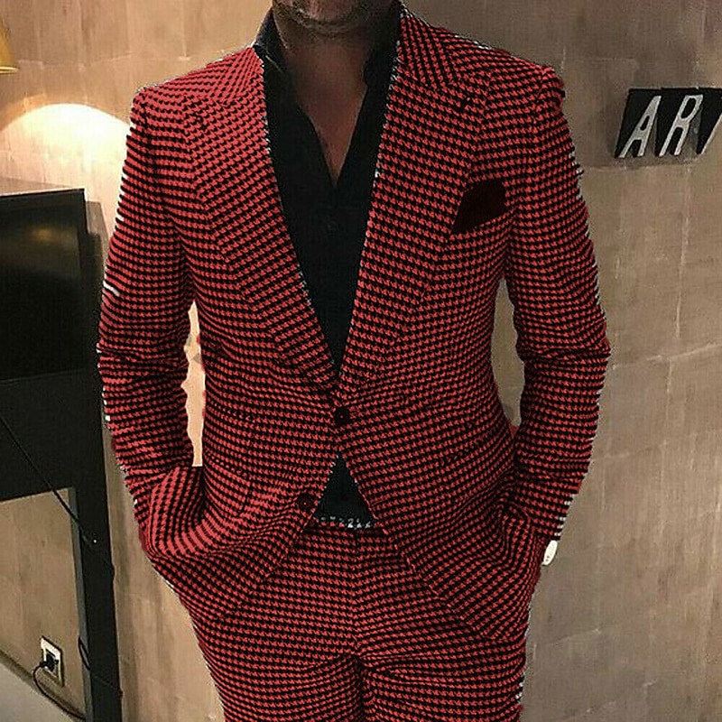 Men's Wedding Suits Closure collar Black Red Solid Colored Standard Fit 2 Piece Single Breasted Two-buttons2