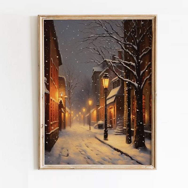 Wonderful Wall Art Hand Painted Winter Scenery Oil Painting on Canvas Handmade Beauty Winter Snow Landscape Street View Oil Painting4