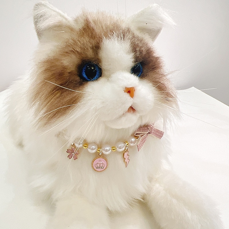 Japan And South Korea Pet Necklace Cat Neck Pearl Jewelry Yorkshire Blue White English Short American Short Pet Collar