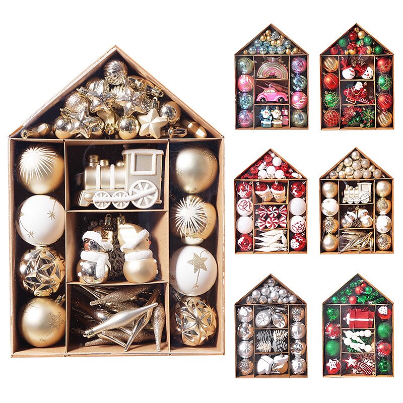70Pcs/box Christmas Baubles Ornaments Set Xmas Tree Hanging Pendants Home New Year Gifts Decoration Supplies 2024 Navidad Noel Christmas Ball House Set Christmas Decoration Christmas Tree Pendant