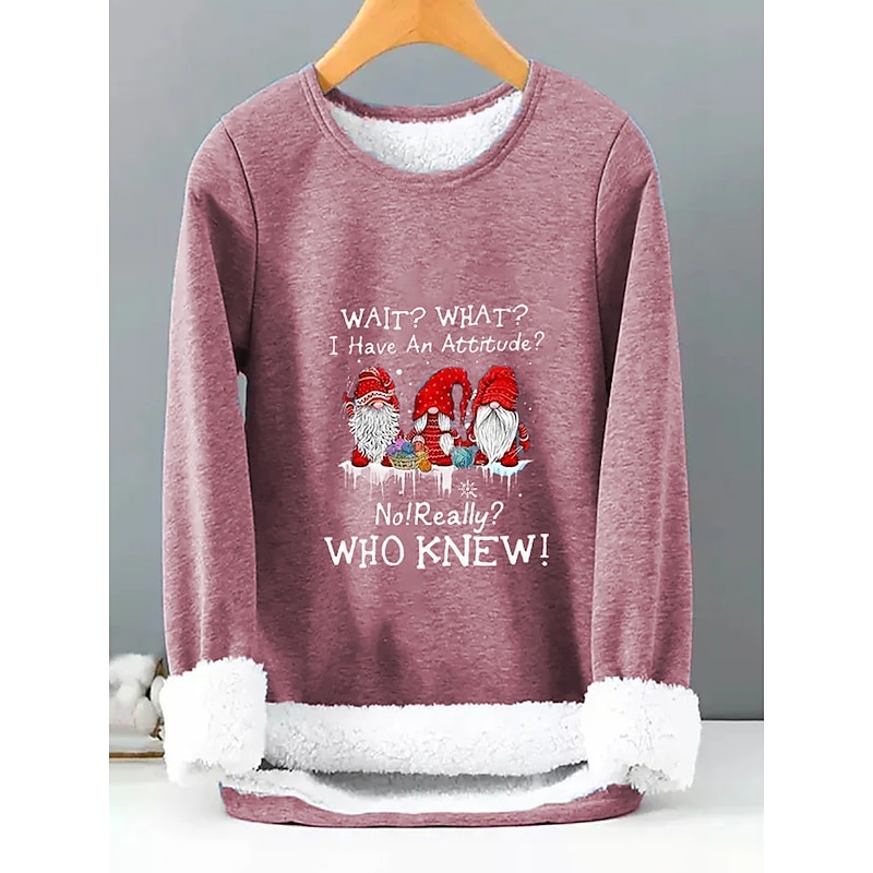 Women's Pullover Sweatshirt Sherpa Fleece Lined Letter Gnome Warm Fuzzy Black Blue Casual Sports Round Neck Long Sleeve Top Micro-elastic Fall & Winter Comfrt Breathable Soft Fabric2