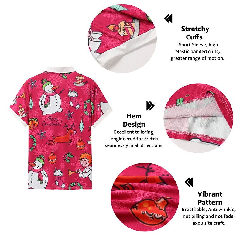 Christmas Men's Christmas Scene 3D Zipper Polo Golf Snowman Collar Yellow Pink Red Blue Light Purple Outdoor Street Short Sleeve Zipper Print Clothing Apparel Fashion Streetwear Sportswear Casual3