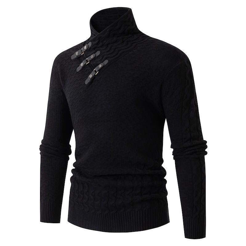 Men's Turtleneck Sweater Pullover Sweater Jumper Ribbed Knit Regular Tops Knitted Plain Turtleneck Modern Contemporary Work Daily Wear Clothing Apparel Winter Black Dark Grey S M L