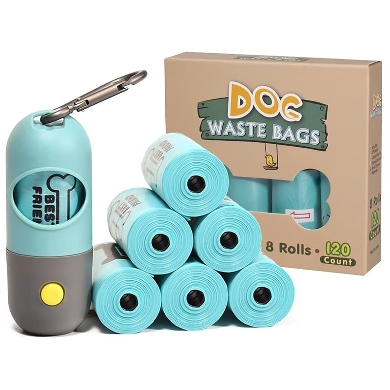 Potaroma Dog Poop Bags 8 Rolls Guaranteed Leak-Proof Doggie Poop Bags Extra Thick Waste Bags Lavender Scented 120 Count Includes Flashlight Bag Dispenser Holder