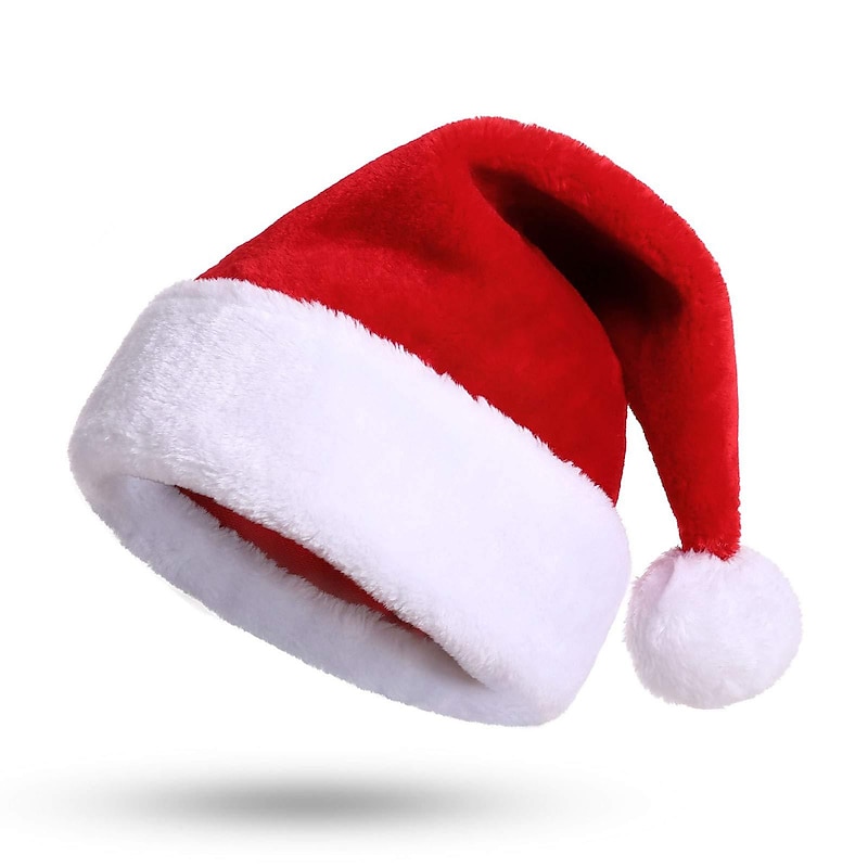 2 PCS Plush and Thick Christmas Sants Hat for Adults and Kids Christmas Decorations Long Plush Short Plush Red and White Hat3