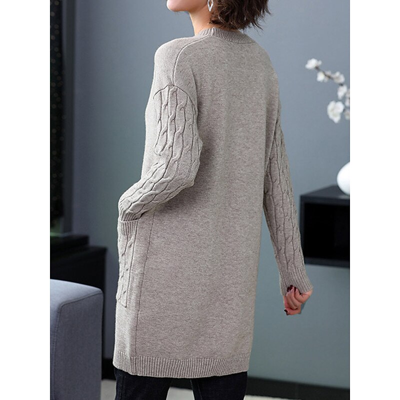 Women's Cardigan Sweater Stylish Casual Soft Solid Color Cable V Neck Buttons Pocket Long Sleeve Long Tops Knit Outdoor Daily Going out Black Red Fall Winter4