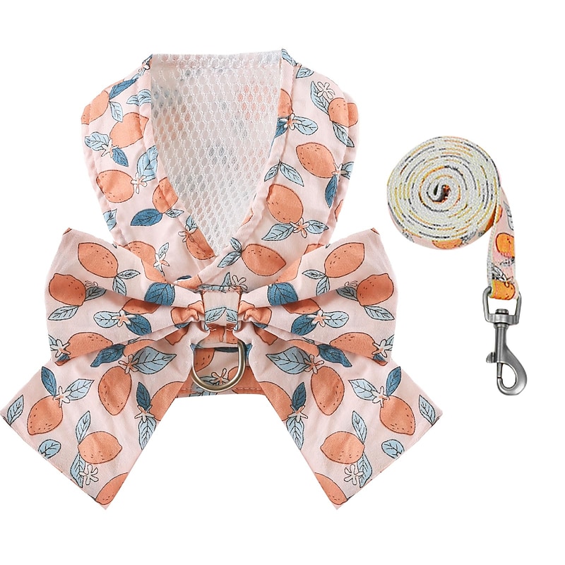 Dog Harness and Leash Set with Bow Knot No Pull Pet Daisy Floral Harness with D-Ring Soft Mesh Dog Harness Vest Set Escape Proof Princess Puppy Harness for Small Girl Dogs Cats