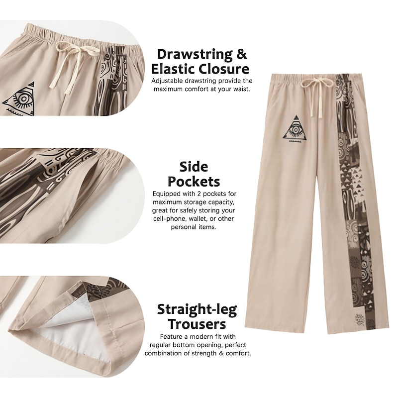 Tribal Vintage Men's 3D Print Pants Trousers Outdoor Street Going out Polyester Black Navy Blue Green S M L Mid Waist Elasticity Pants2