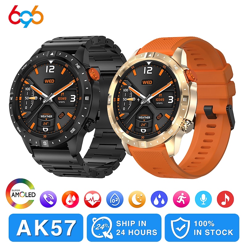 696 AK57 Smart Watch 1.43 inch Smartwatch Fitness Running Watch Bluetooth Pedometer Call Reminder Sleep Tracker Compatible with Android iOS Men Hands-Free Calls Message Reminder Custom Watch Face IP
