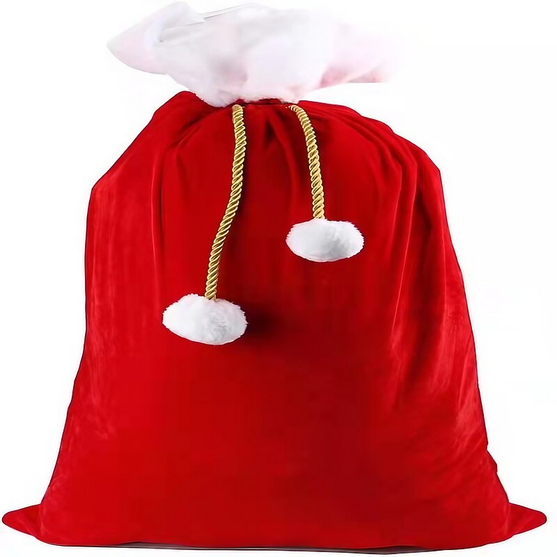 Santa Claus Large Gold Velvet Gift Bag Drawstring Necklace Gift Backpack Christmas Decorative Items Props for Christmas Gifts