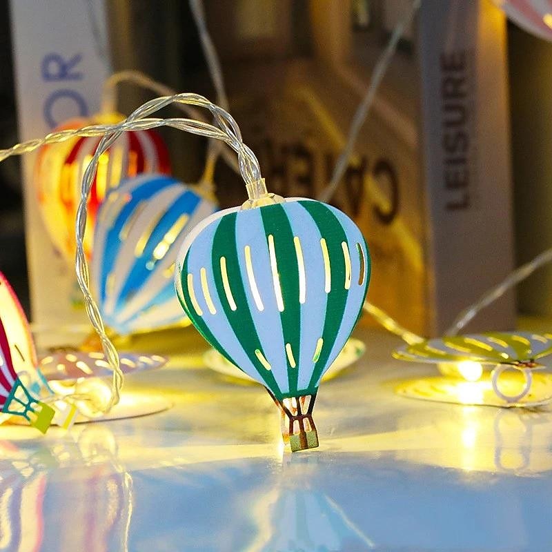 10 LED/20 LED Christmas Decoration Iron Art LED Hot Air Balloon String Lights, Indoor Battery Box String Lights, Christmas Decoration Small Colorful Light, Christmas Tree Pendant, Battery Powered4