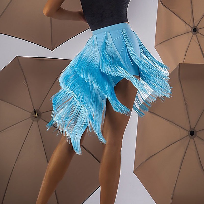 Latin Dance Activewear Skirts Tassel Pure Color Splicing Women's Performance Training High Spandex3