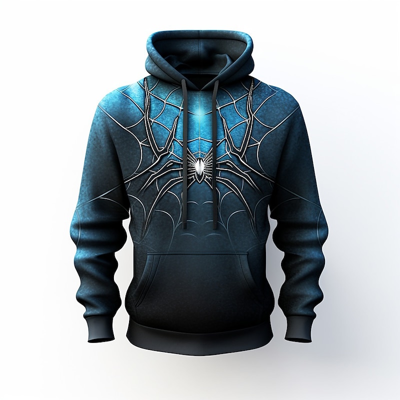 Men's Graphic Spiders Spider web Hoodie Hoodies Sweatshirt Fashion Daily Long Sleeve Hooded Vacation Sports Outdoor Holiday Royal Blue Blue Print Front Pocket Spring &  Fall Designer2
