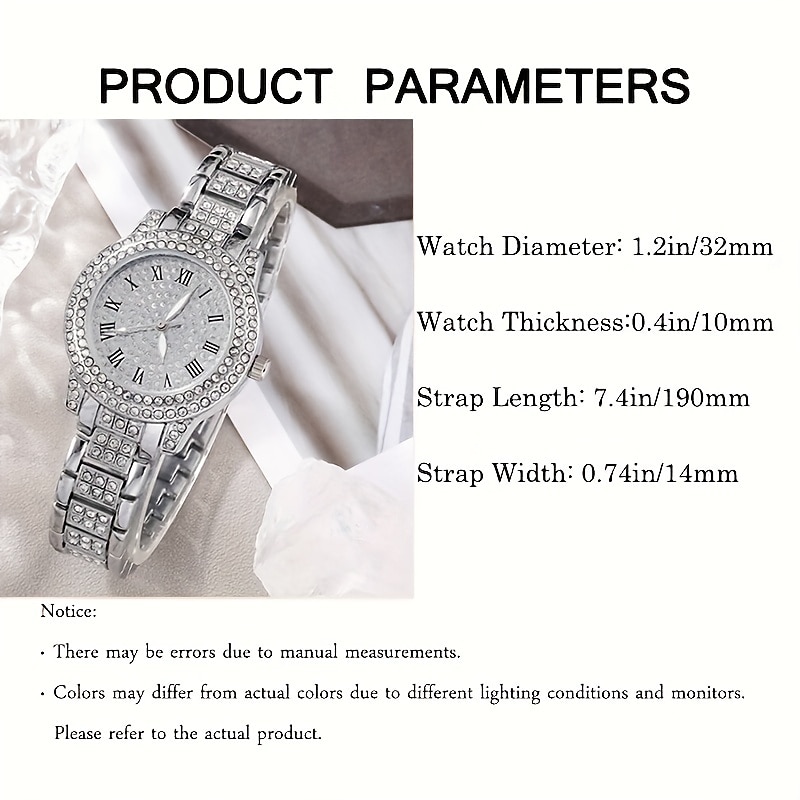 Luxury Rhinestone Quartz Watch Hiphop Fashion Analog Wrist Watch & 6pcs Jewelry Set Gift For Women Her4