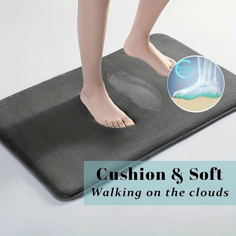 1pc Solid Color Memory Foam Bath Mat Non-slip, Soft Non-Slip Absorbent Bath Mat, Machine Washable Shower Carpet For Home Bathroom, Bathroom Accessories ,Bathroom Decor2