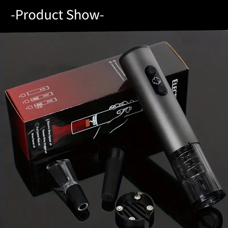 Electric Wine Bottle Opener Set with Foil Cutter Aerator and Vacuum Preserver - Effortlessly Open and Preserve Your Favorite Wines3