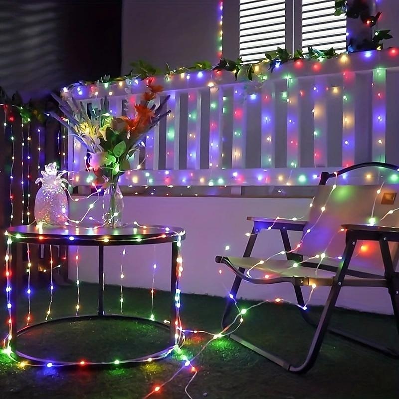 1pc Solar LED Curtain Garland on The Window Outdoor Waterproof Fairy Lights 8 Lighting Modes for Festival New Year Decor LED Lights Christmas Decoration, Halloween Decorations Lights Outdoor Leather4