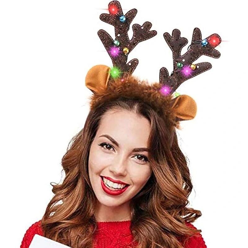 2Pcs, Reindeer Antlers Headband, LED Deer Antlers Headband with Bells Light Up Christmas Reindeer Ears Headband, Headwear, Daily Party Supplies, Party Home Supplies, Party Gifts, Holiday Supplies, Fes