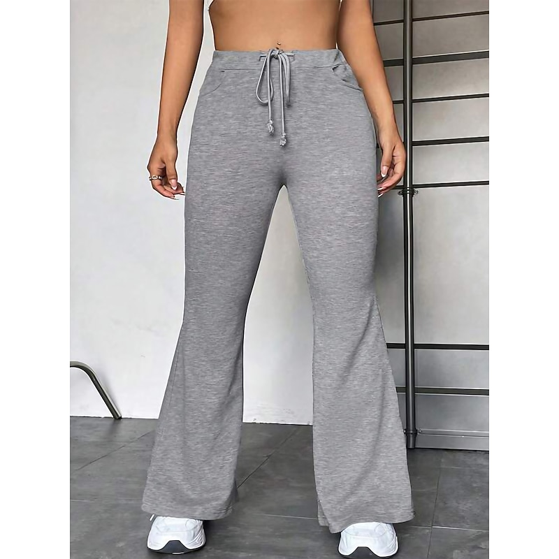Women's Flare Sweatpants Active Fashion Streetwear Full Length High Waist Plain Pocket Breathability Soft Comfortable Micro-elastic Outdoor Street Daily Grey Black Fall Winter Regular Fit