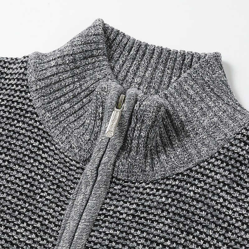 Men's Cardigan Sweater Zip Sweater Sweater Jacket Fleece Sweater Knit Zipper Color Block Stand Collar Stylish Modern Contemporary Casual Holiday Clothing Apparel Fall Winter Black Burgundy S M L3